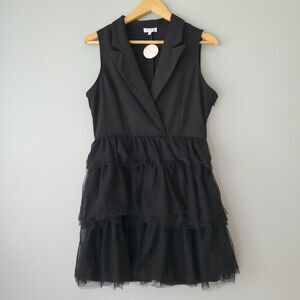 TCEC Black Sleeveless V Neck Layered Tulle Night Out Mini Dress Womens Large